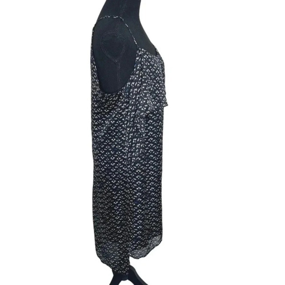 BCBGeneration Shift Dress L Black Floral Layered Ruffle Halter Mini - Picture 4 of 8